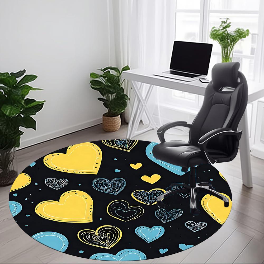 1pc Heart Pattern Chair Carpet for Office, Round Non Slip Durable Large Size Office Carpet, Suitable for Office