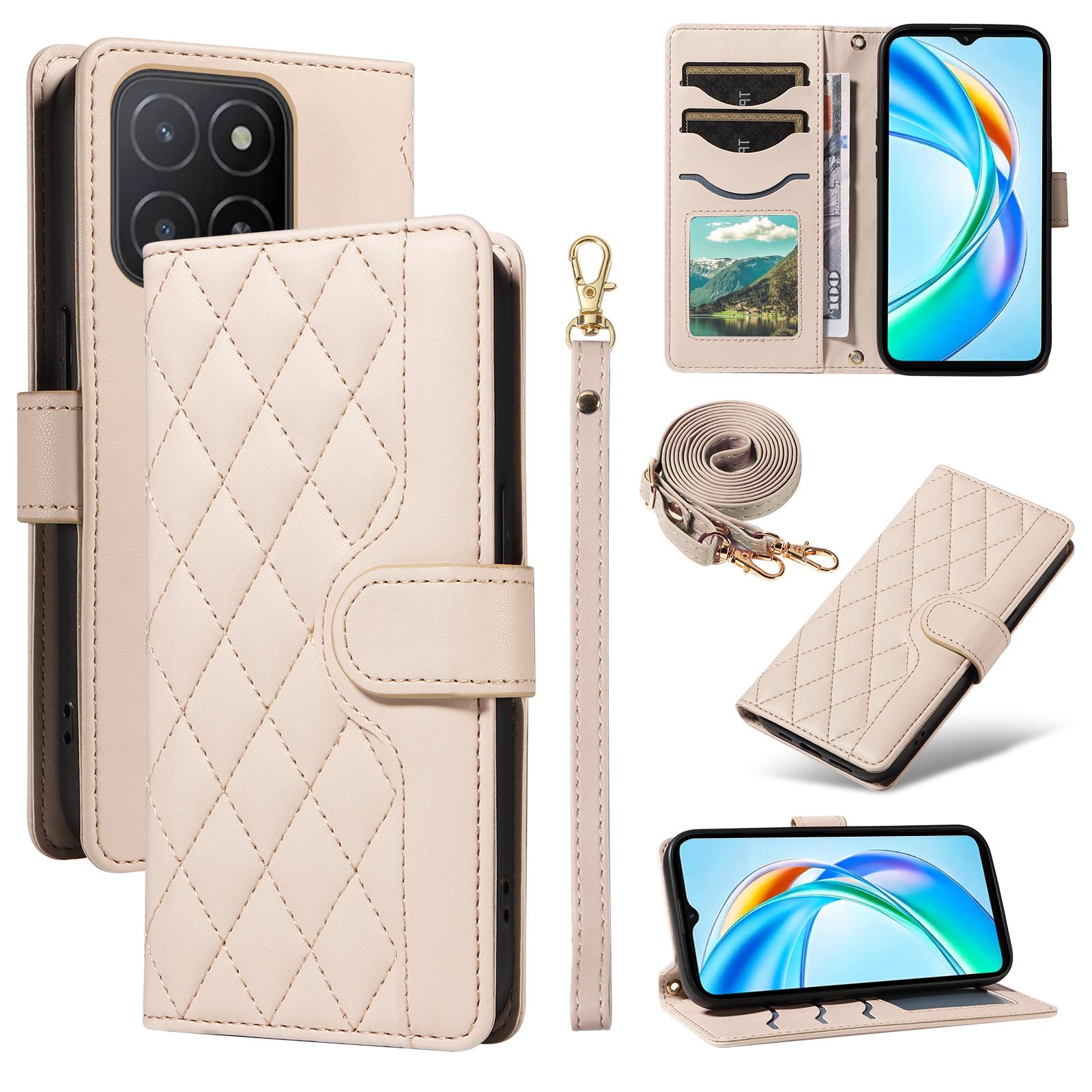 

For Honor X5b/X5b Plus Wallet Case Rhombus Leather Phone Cover Apricot