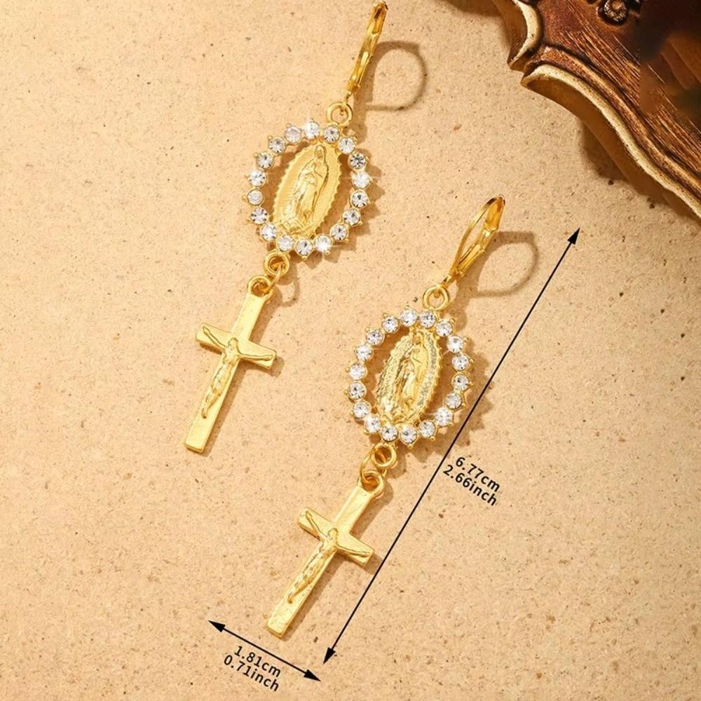Retro Rhinestone Cross Eardrop Relief Rhinestone Earrings New Punk Style Earrings