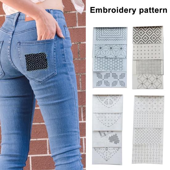 4 Stück Sashiko Stickvorlage Geometrisches Sashiko-Muster Schablone Wiederverwendbare Sashiko-Vorlage Stickmuster für Handquilten und Stickerei