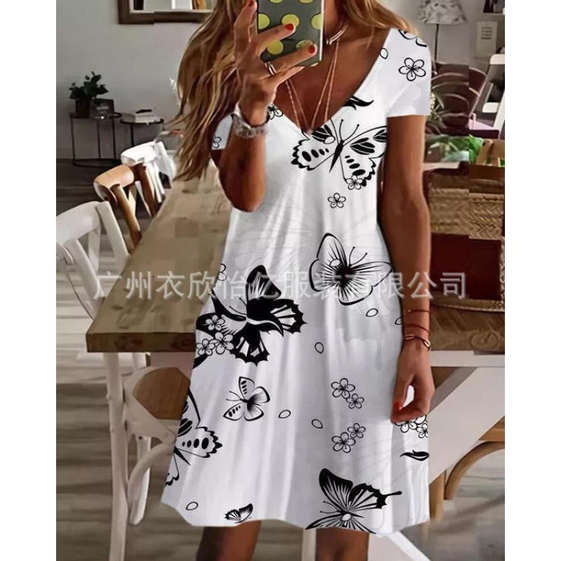 BITCED Fashion Summer Spring  Short Sleeve V-Neck Casual Dresses S