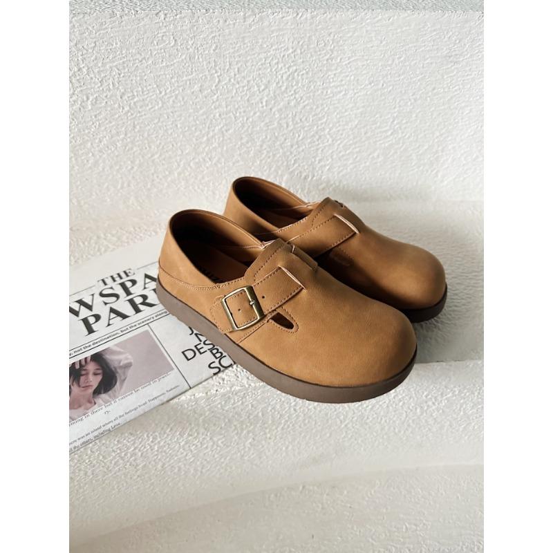 One-pedal Women's Spring New Retro Round-headed Women's Flat-bottomed Ugly Cute Casual Shoes