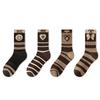 4 Pairs Autumn and Winter New Brown Maillard Socks Women's Light Luxury Style Ins Trendy Socks Love Bear Warm Raw Edge