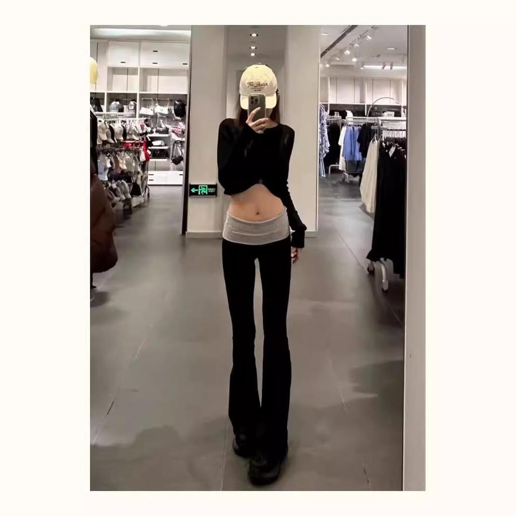 Calças de Moletom Flare de Yoga Modal Cintura Baixa Bloco de Cores