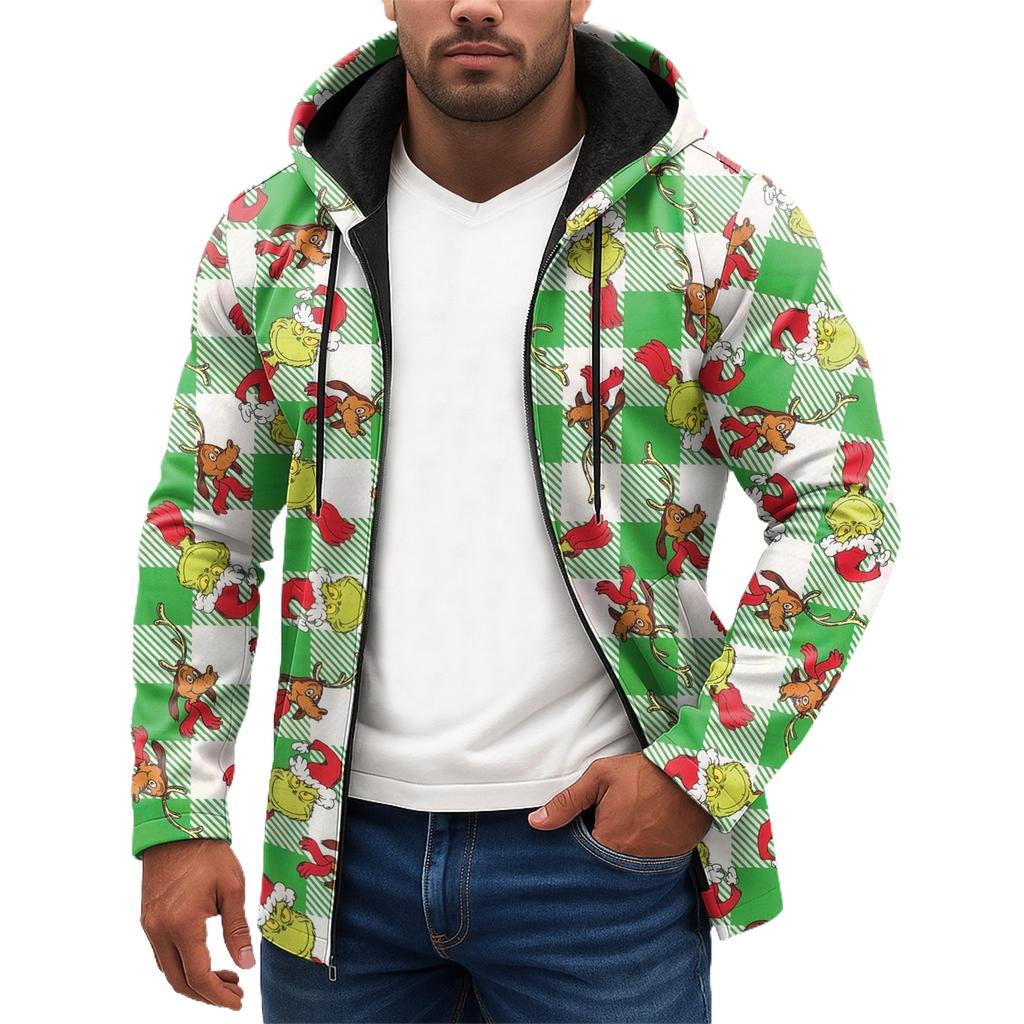 Christmas Print - Men's Casual Long-Sleeved Zippered Hooded Sweatshirt Jacket