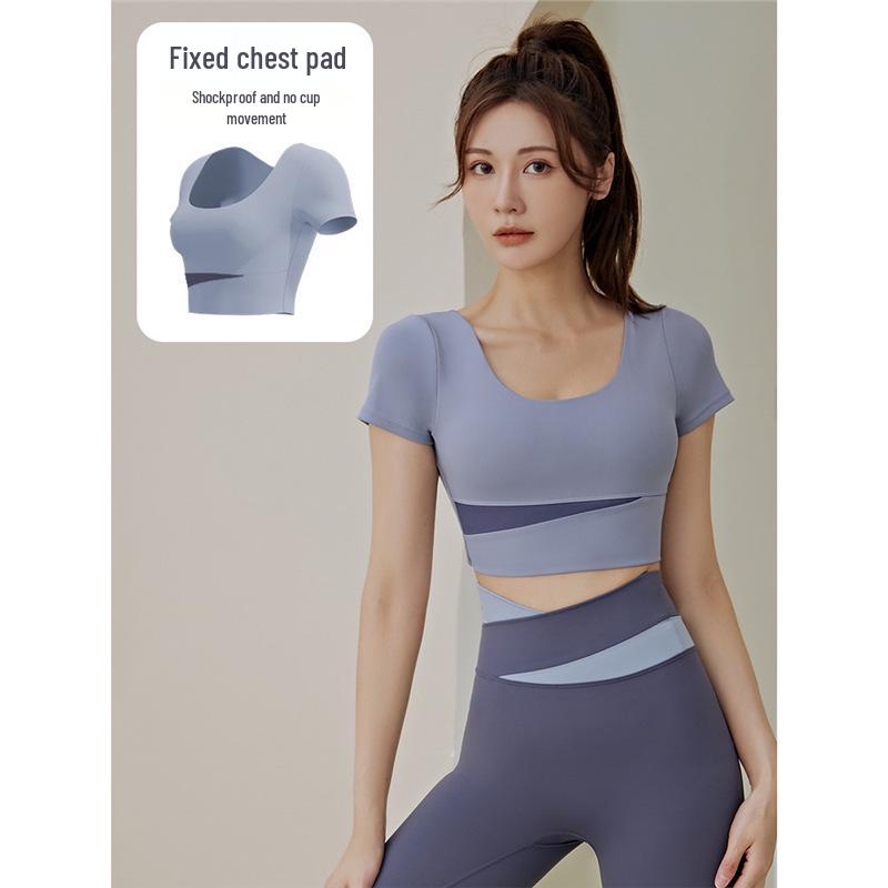 

Короткий топ с цветными блоками телесного цвета и комплект для йоги с эффектом подтяжки бедер для женщин - Весенне-летняя спортивная одежда L