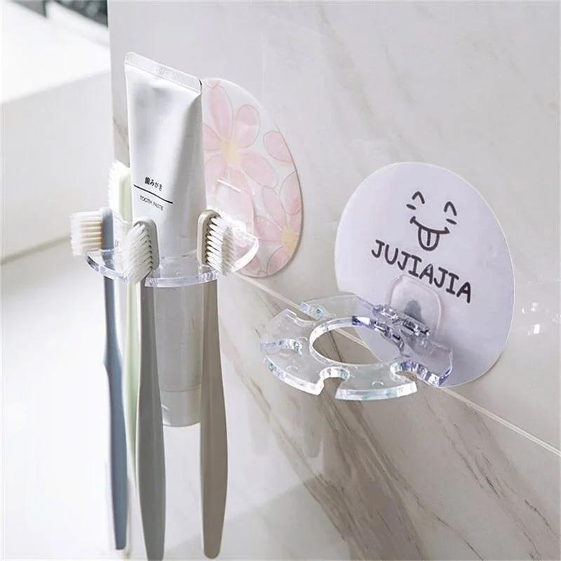 1PC No Punch Toothbrush Toothpaste Organizer Multifunctional Wall Mounted Toothbrush Holder Bathroom Accessories