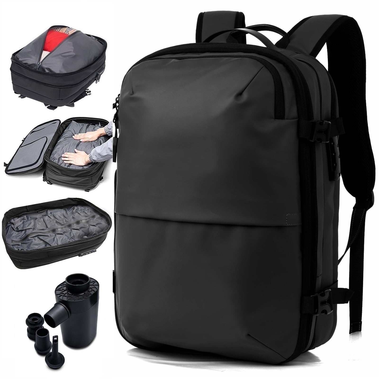 

Рюкзак OPOALO з вакуумною компресією з електричним насосом, великий, багатофункціональний дизайн з компресійним мішком TSA для бізнесу та 14 50 л, розширюваний чорний