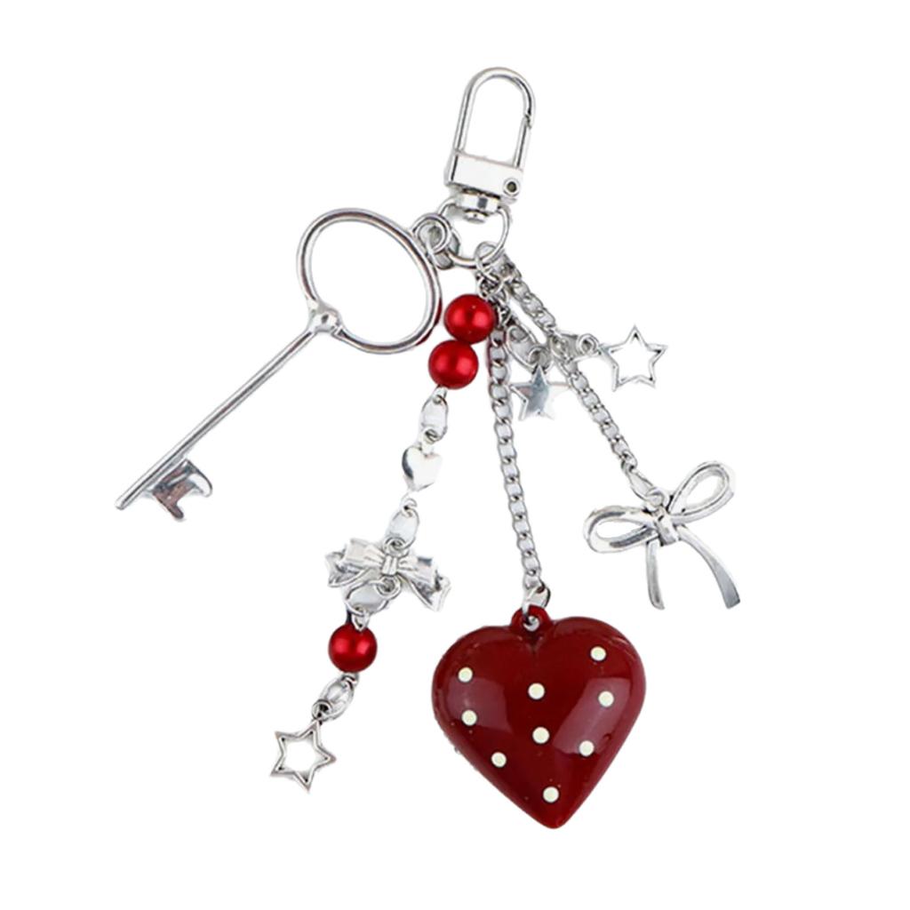 Stylish Love Heart Pendant Bowknot Keychain Accessory Stylish Key Holder for Women Sturdy Alloy Car Key Pendant