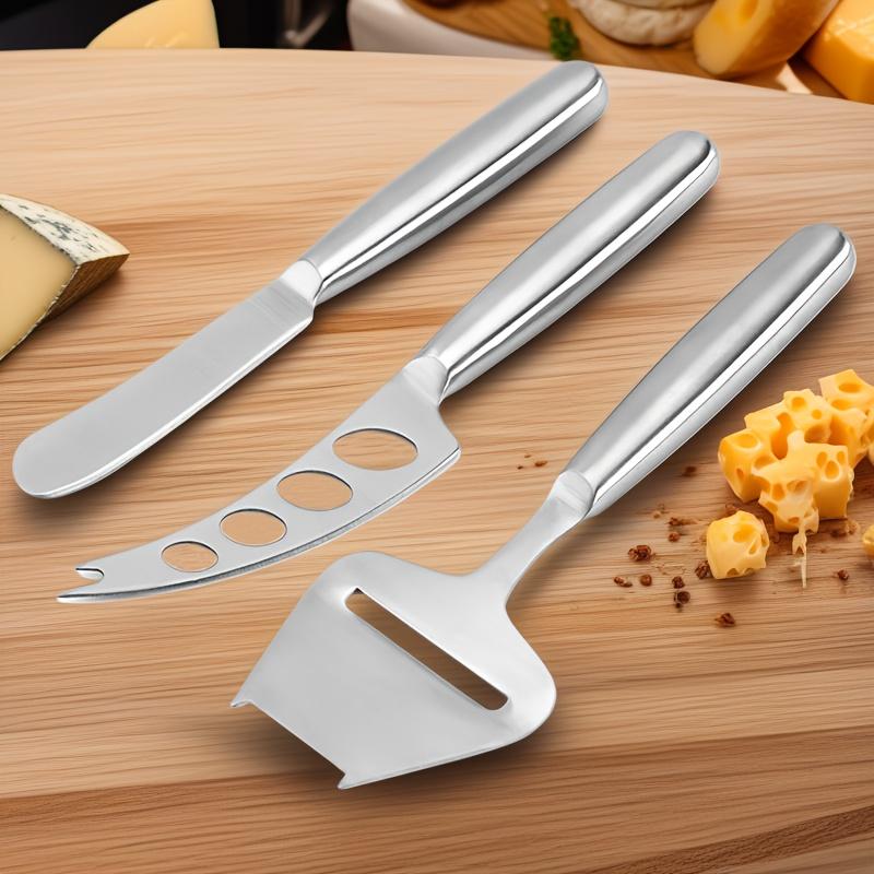 3pcs Stainless Steel Cheese Knife Set, Cheese Cutter, Cheese Grater, Multi-hole Knife, Cut Cheesecake Desserts, Baking Tool Set