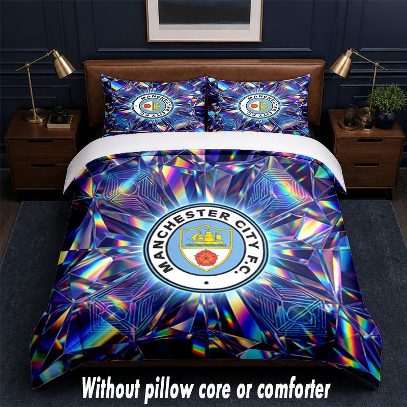 Manchester City Design Bett Bettwäsche Set 1 Bettbezug + 2 Kissenbezüge Weich Atmungsaktiv Haushalt Bettwäsche