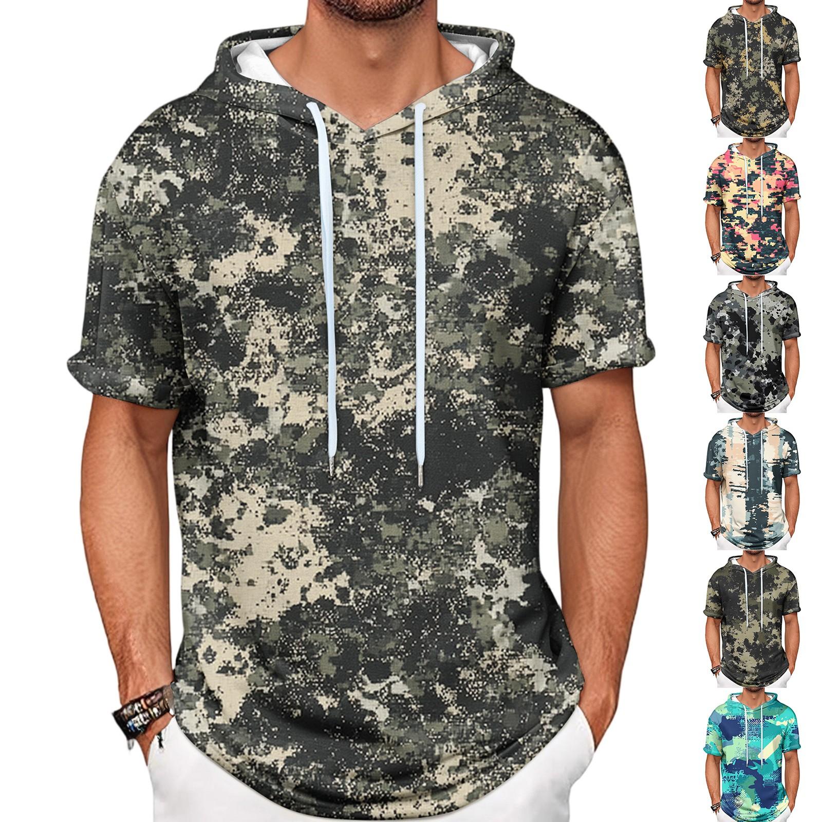 

Camouflage Printed Men s Shirt Hooded Short-sleeved Hooded Spring And Summer Casual Daily Wear XL