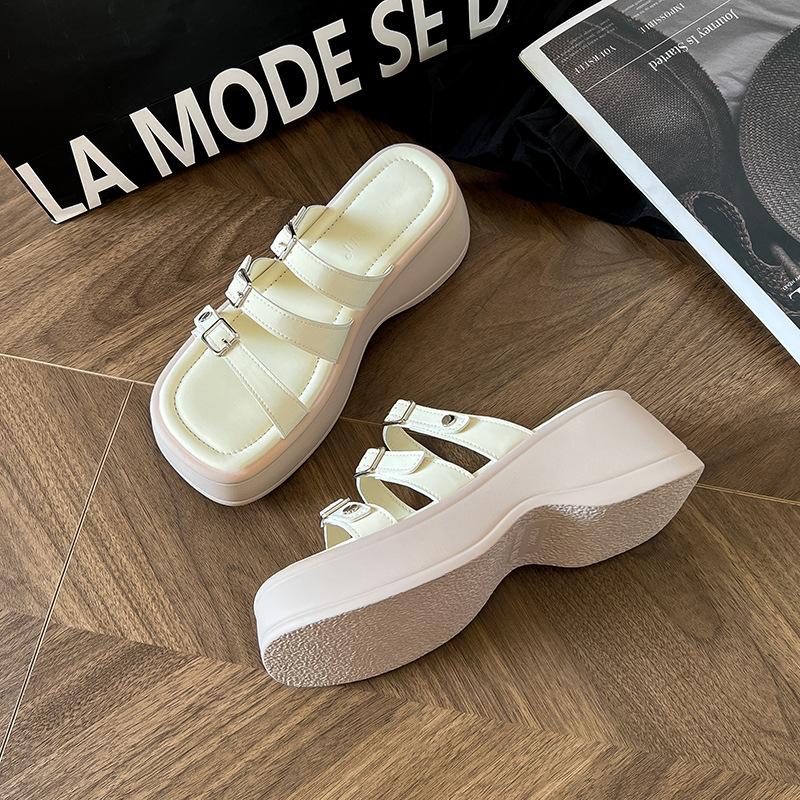 

Маффины на толстой подошве, сандалии кэжуал на ремешке с пряжкой, на платформе, для женщин, для ношения на улице, лето, новинка, ретро, шлепанцы на толстой подошве для женщин 40 абрикосовый