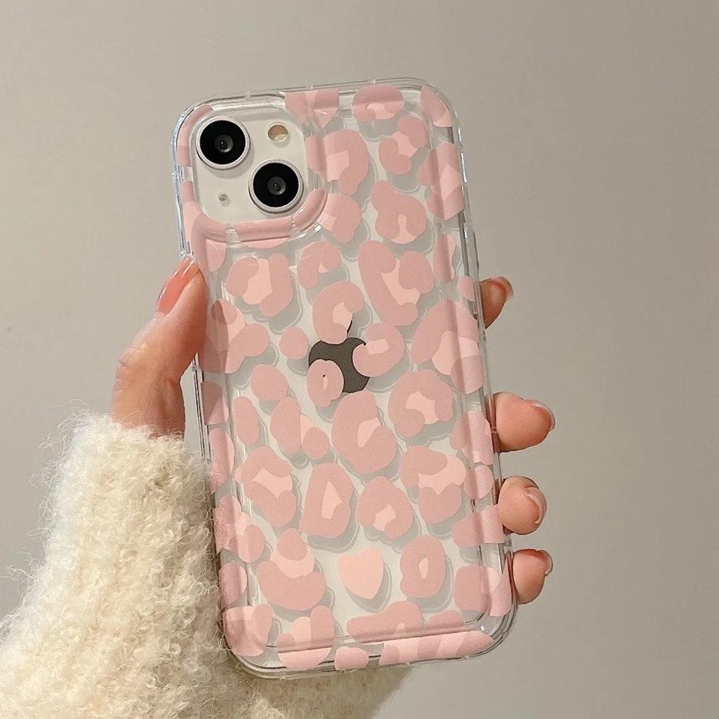 Rosa Leopardmønster Silikon iPhone 13 Deksel, Fallbeskyttende Mykt Deksel for Apple 11/12/15 Pro Max