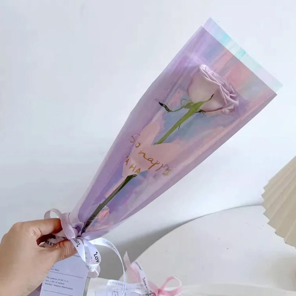 50pcs DIY Single Rose Flower Wrapping Bag Plastic Rose Sleeves Flower Wrapping Bag  Teacher's Day