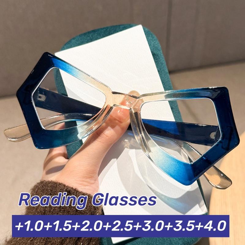 Fashion Large Frame Irregular Presbyopia Glasses Retro Polygonal HD Anti-blue Light Reading Glasses Woman Men's Glasses