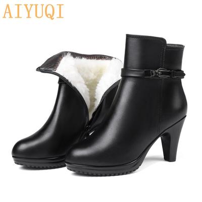 Women Ankle Boots Genuine Leather Women Winter Boots Wool Warm Women Martn Boots High-heeled Women Snow Boots