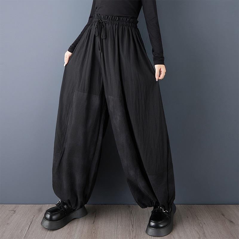 Plus Size Black Vintage High Waist Casual Loose Spring Autumn Wide Leg Pants Women Trousers