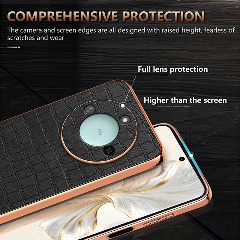 AZNS For Honor X60 5G Case Electroplating Crocodile Texture PU+TPU Phone Cover