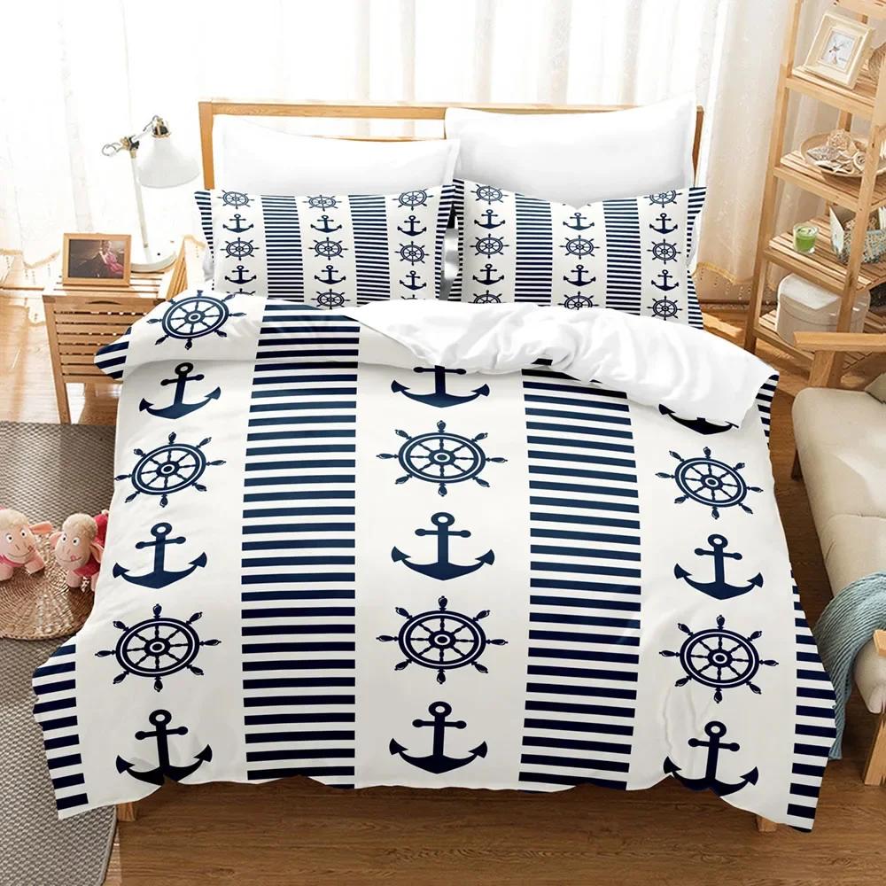 Anchor 3D Bedding Set Ocean Style Quilt Cover E Xtra Large Double Bed Duvet Cover With Pillowcase For Kids Boy Queen King Size