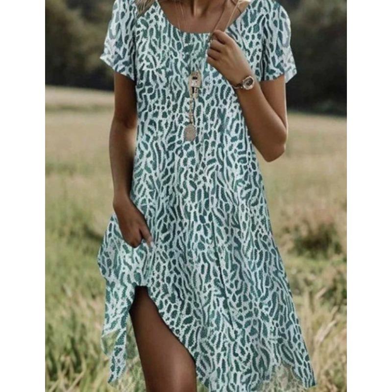 

IHUASU Fashion Summer Spring Short Sleeve O-Neck Casual Dresses XXXXXL