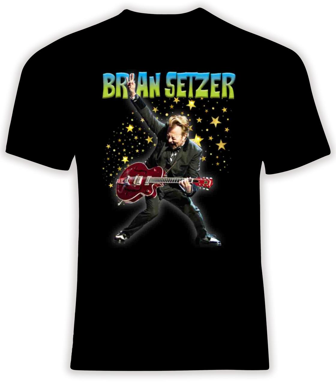 Vtg Brian Setzer Orchestra Band Live In Tour Cotton Black Full Size Shirt TU186 XXXL