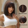 Dark Brown Short Bob Synthetic Hair Wigs with Bangs Straight Cosplay Lolita Natural Wig for Women Afro Blunt Cut Heat Resistant