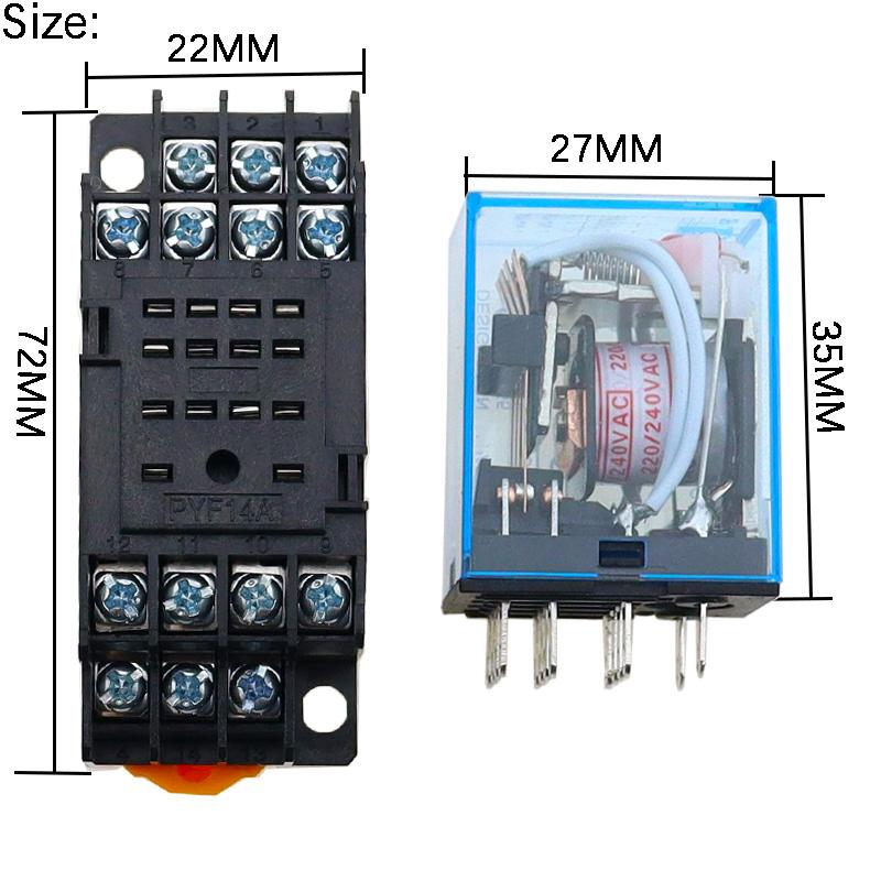 1Pc MY4NJ Electronic Micro Mini Electromagnetic Relay 5A 14PIN Coil 4DPDT With PYF14A Socket Base DC/AC 12V 24V 36V 48V 110V 220 Relays 5