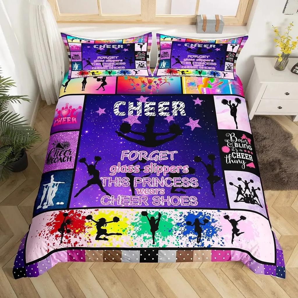Cheerleader Duvet Cover Set Full Size,Girls Dancer Comforter Cover Geometric Checkered Bedding Set Girls Cheerleading Bedspread