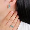 925 Sterling Silber grüner Achat Schmuckset natürlicher Edelstein Ohrring Ring klassisches Design für Frauen Frau schönes Geschenk