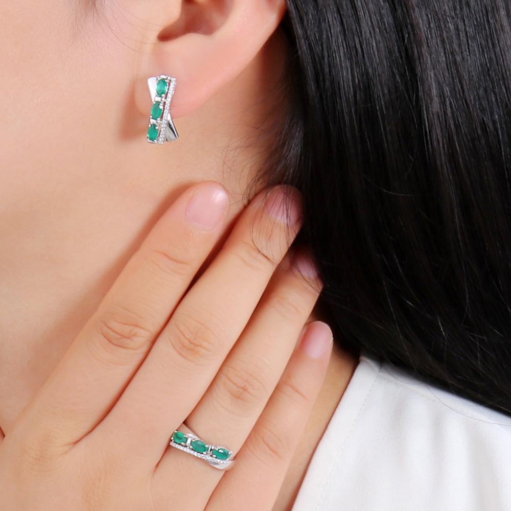 925 Sterling Silber grüner Achat Schmuckset natürlicher Edelstein Ohrring Ring klassisches Design für Frauen Frau schönes Geschenk