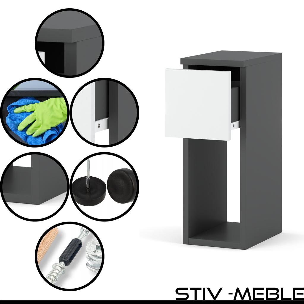 Narrow Bedside Cabinet 20Cm Grey White Bedside Table For Bedroom Nakastlik Loft