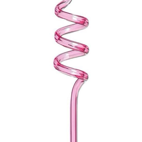 2Pcs Colorful Spiral Straws Creative Drinking Straws with Heart Lip Cake Charm Romantic Pink