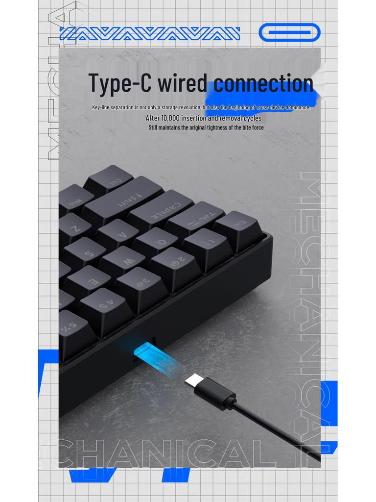 61-Key Wired Red Switch Mechanical Keyboard for Gaming and Office Use