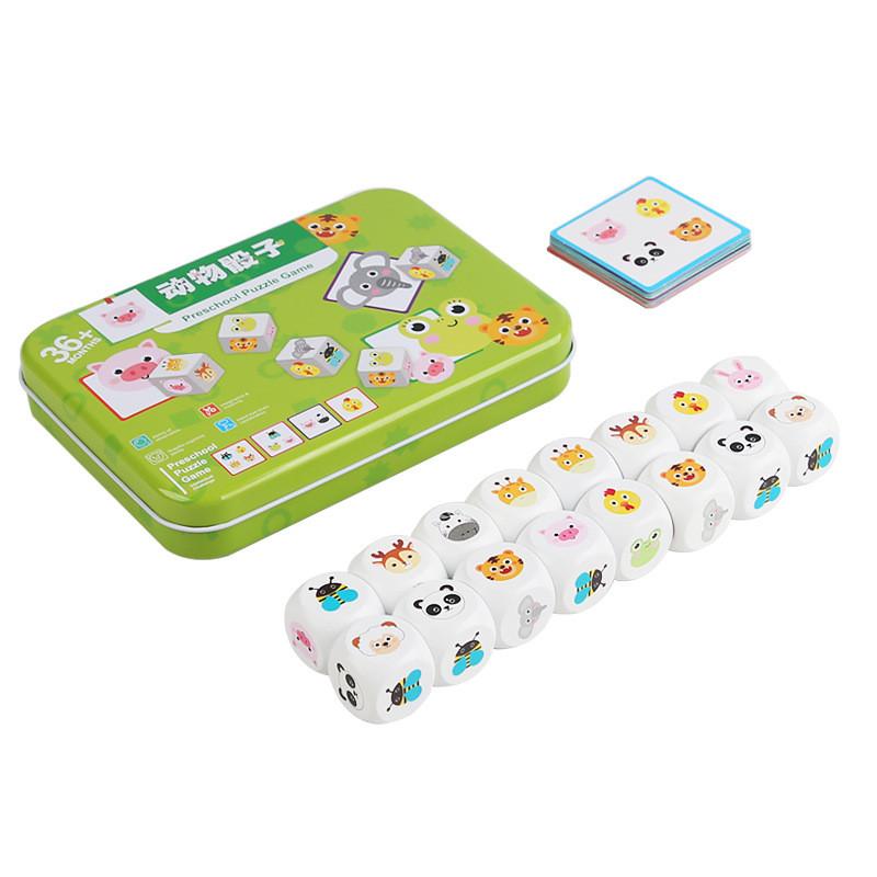 Wooden Animal Dice Card Pairing Toy For Kids Education Focus Training Board Game