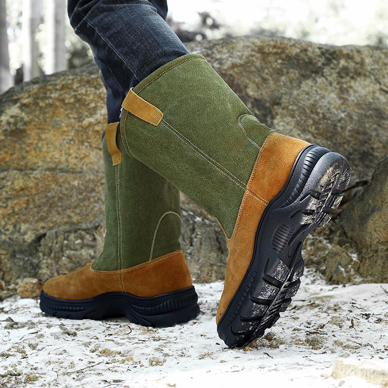 Comfortable Non-slip Male Outdoor Boots Genuine Leather High Top Shoes Platform Men Snow Boots Plush Warm Winter Footwear Luxury