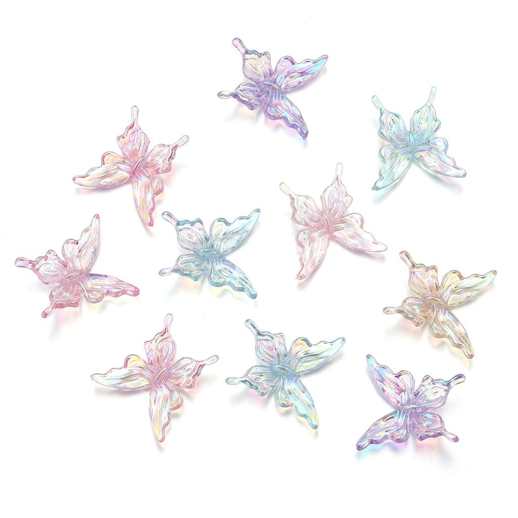 10Pcs Acrylic 3D Butterfly Charms Color Plated Loose Spacer Bead for Jewelry Making Accessories DIY Bracelet Earring Phone Chain