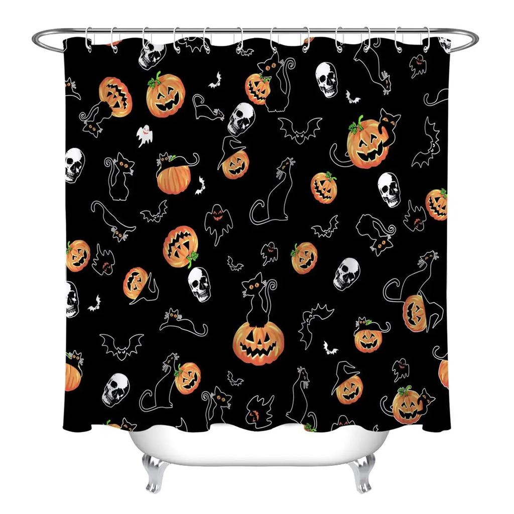 Autumn Fall Shower Curtains Brown with Thanksgiving Harvest Pumpkin Bathroom Curtain for Halloween Party Home Decor with Hooks