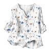 Women's Floral Print Henley Button Neck Shirt 3/4 Sleeve Lightweight Cotton Linen Blouse Casual Loose Fit Top for Everyday Wear