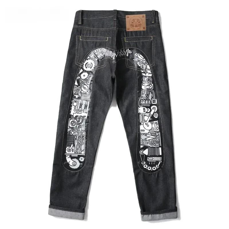 Nuovi jeans stampati alla moda retrò hipster giapponese hip-hop High Street Leisure Slim Straight Ricamo Y2k Pantaloni con cuciture