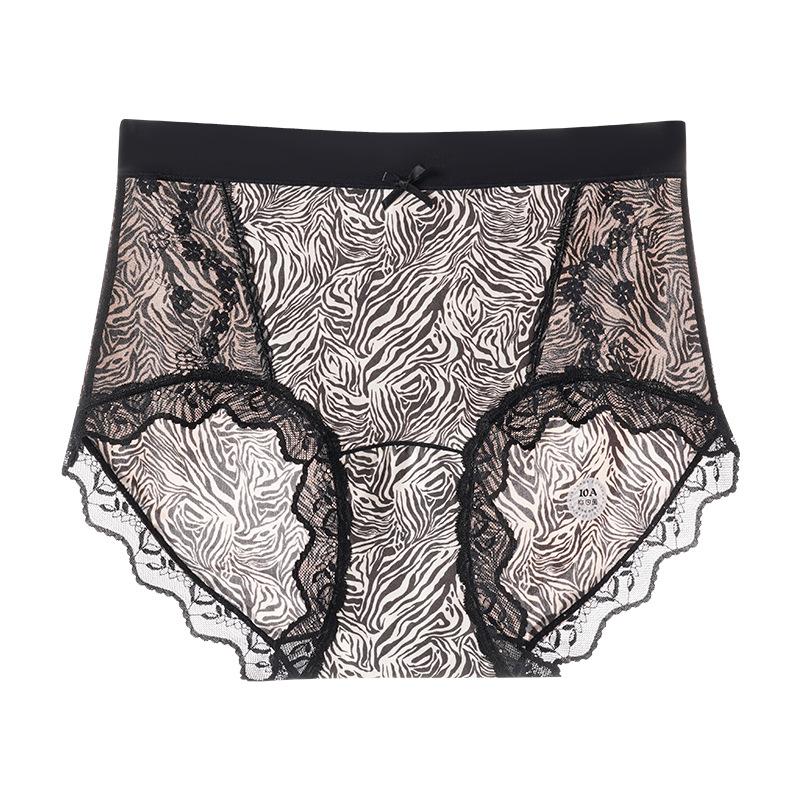 Plus Size Ladies Summer Sexy Lace Leopard Print Mulberry Silk Extended Crotch Triangle Briefs