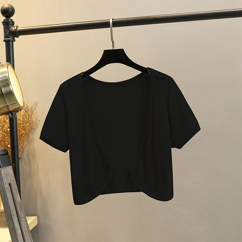 

Ice Silk Cut-out Outerwear Bra Top Skirt Shawl Women s Summer Thin Short Short-Sleeved Shawl Knitting Cardigan Outwear