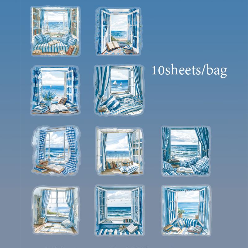 

10sheets/bag Sticker Pack Large Size Window Frame Landscape Sticker Pack Handbook Stationery DIY Handmade & Scrapbook Journal
