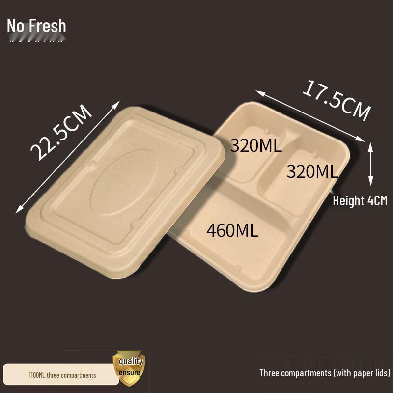 Biodegradable Pulp Divided Lunch Box with Paper Lid 100 pcs