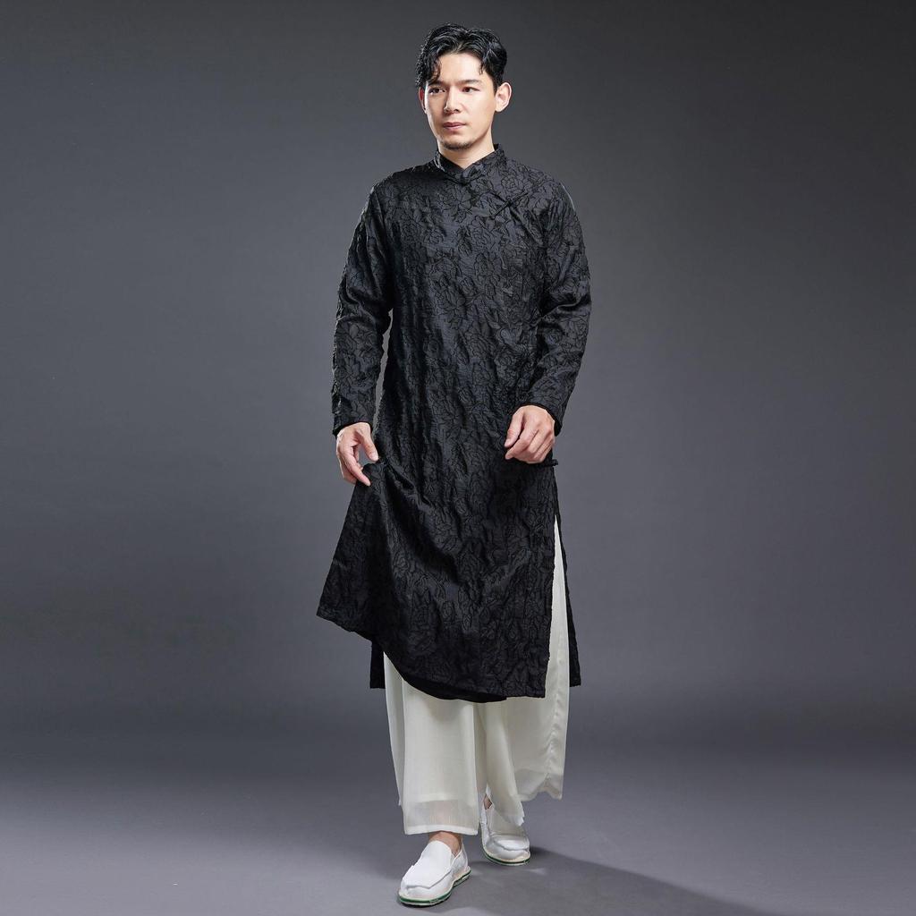 Męska Retro Etniczna Stójka Żabie Guziki Długa Szata Szlafrok