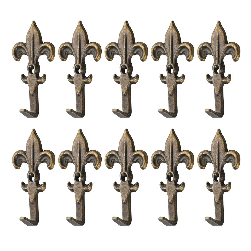 10Pcs Hook Wall Decoration Antique Bronze Metal Classic Style Hooks Hanger Holder with Screws for Hanging Towel Clothes Bags 2 Sizes