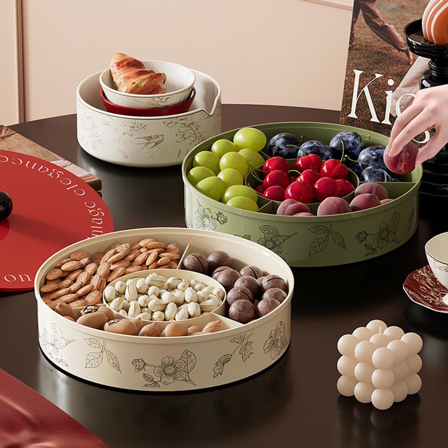 French Vintage Fruit Plate Multi-Layer Dried Fruit Sealed Snack Plate Coffee Table Candy Nut Snacks Tray for Living Room