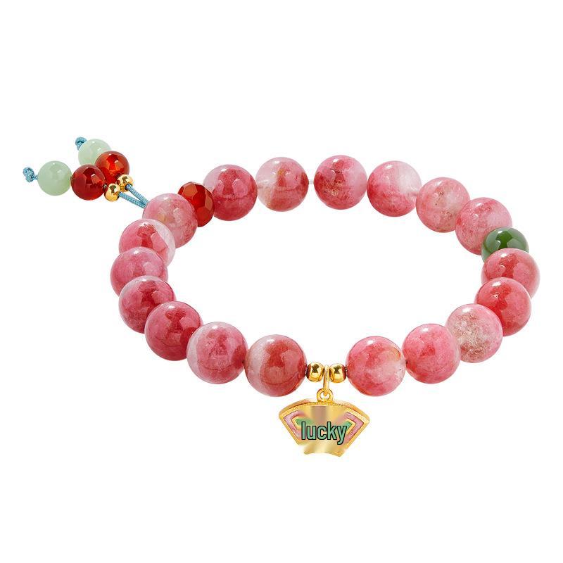 S925 Sterling Silver Bracelet with Rose Quartz, Red Agate, and Hetian Jade – Sakura Rain Niche High-End Design for Women.