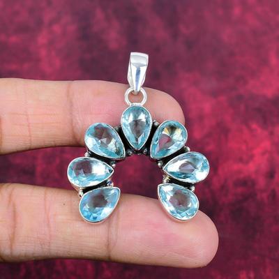 Swiss Blue Topaz Pendant Gemstone, 925 Solid Sterling Silver Pendant Jewelry, Handmade Pendant, Silver Jewelry For Gift