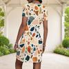 Women Plus Size Round Neck Short Sleeve Blue Pink Geometric Printed Fitted Mini Dress